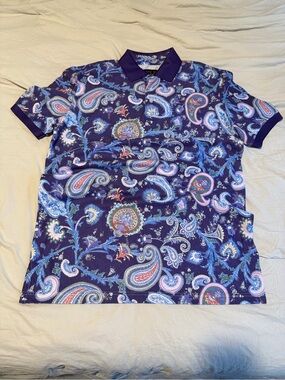 Mini Boden Navy Paisley Print Polo